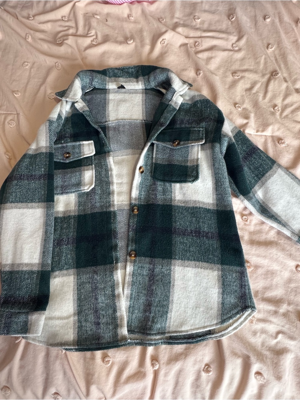 Green and White Plaid Button-Up Shacket